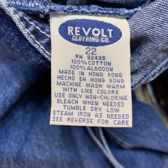 Vintage Revolt Denim Carpenter Bib Overalls Womens Size 22 Blue Embroidered Boho - Picture 13 of 14